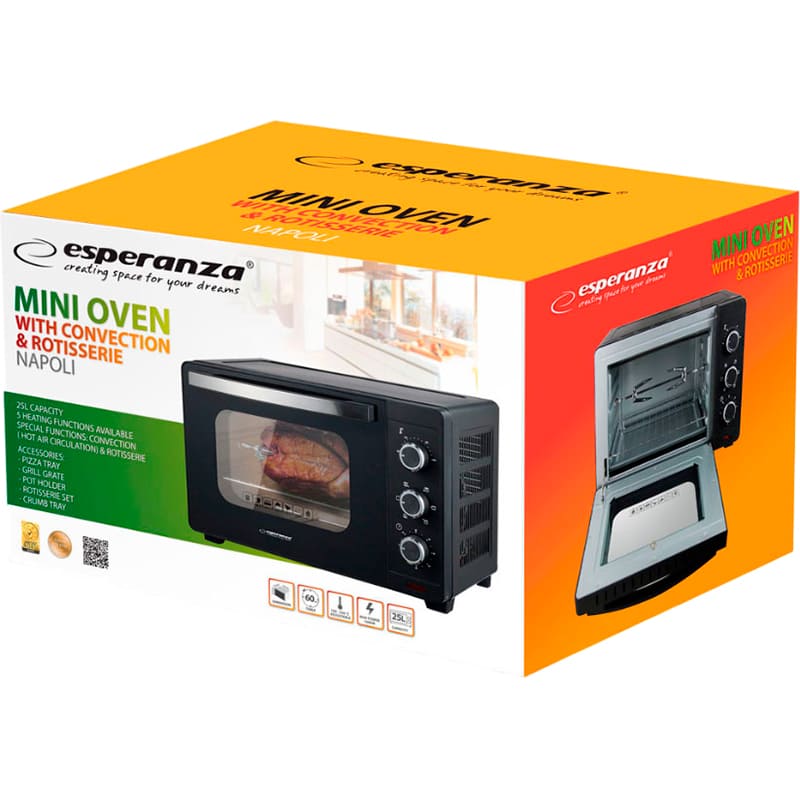 Электропечь ESPERANZA Mini Oven EKO006N Электропечь ESPERANZA Mini Oven EKO006N Максимальная температура нагрева 230