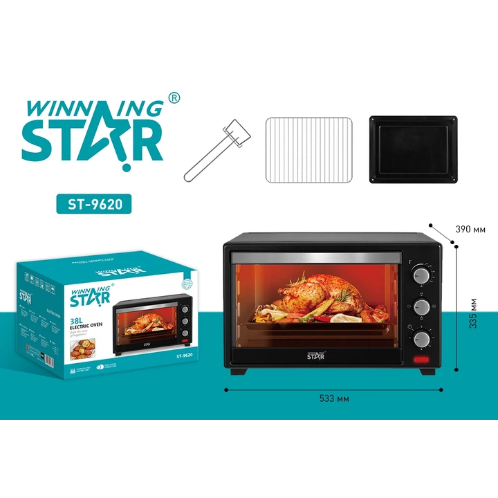 Фото Электропечь WINNINGSTAR ST-9620 1600W 38L Black (WNNGS-ST-9620-BK)