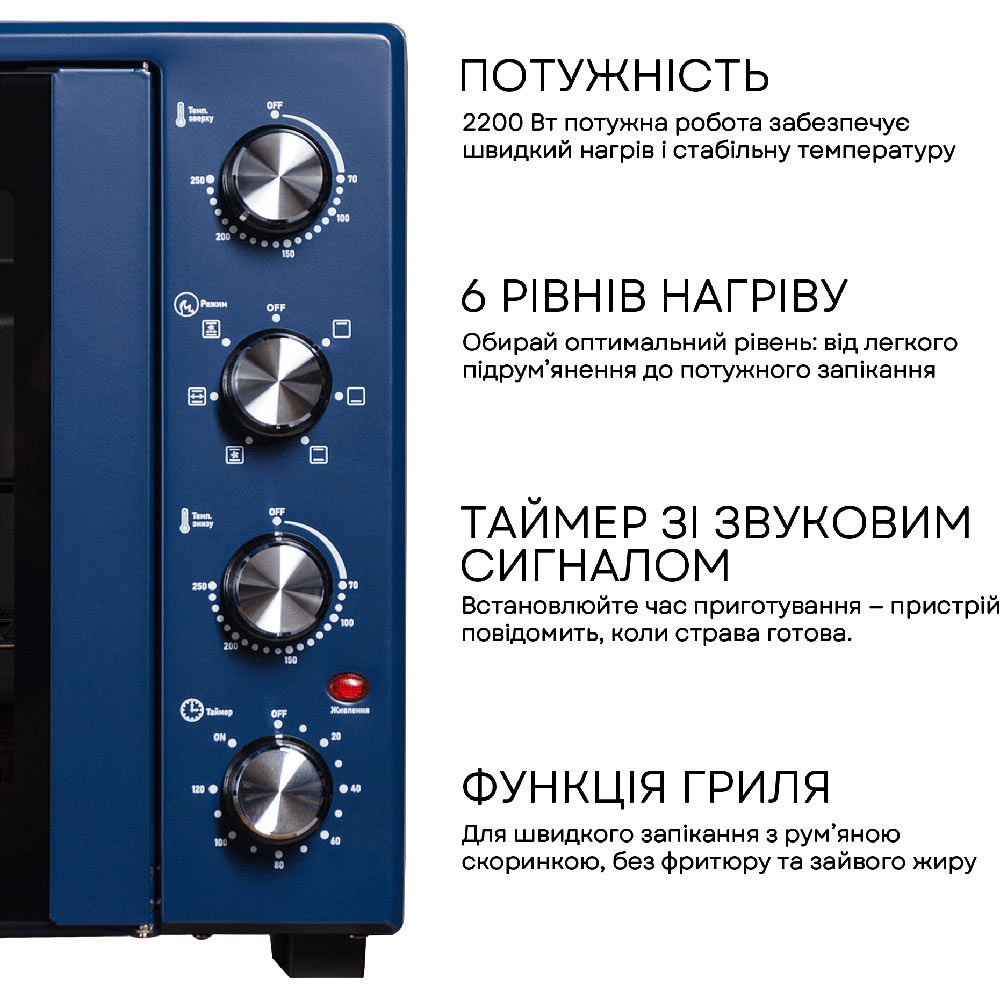 Электропечь LIBERTON LEO-600 Dark Blue Максимальная температура нагрева 250