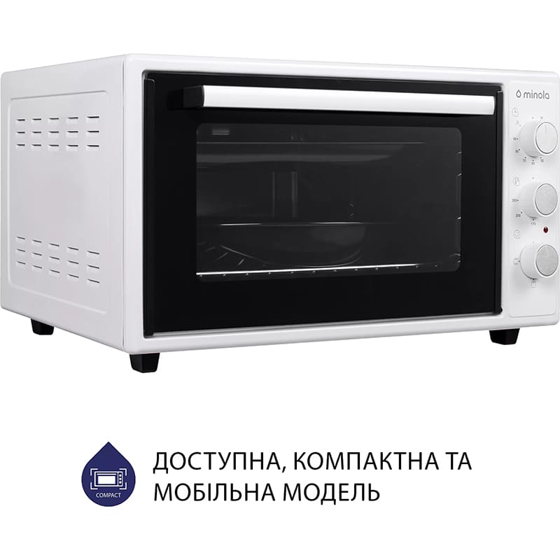 Електропіч MINOLA FOE 4815 WH Додатково 3 режими приготування: Верхнє нагрівання, верхнє нагрівання + нижнє нагрівання, нижнє нагрівання