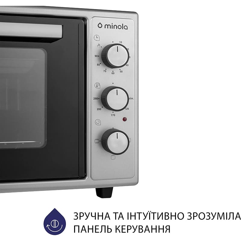 Електропіч MINOLA FOE 4815 GR Додатково 3 режими приготування: Верхнє нагрівання, верхнє нагрівання + нижнє нагрівання, нижнє нагрівання