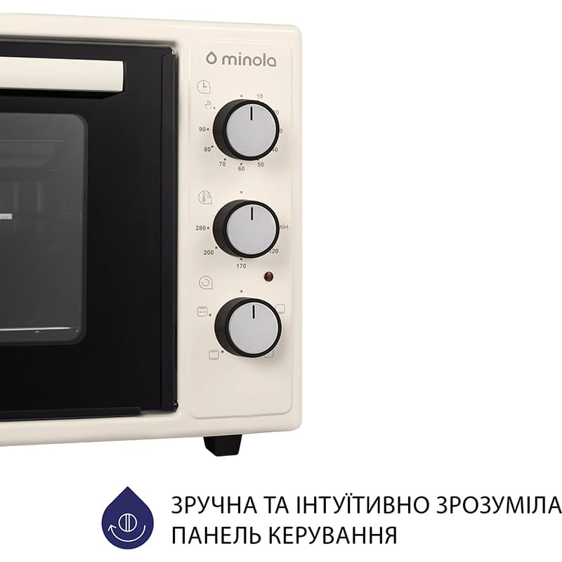 Електропіч MINOLA FOEV 4815 IV Додатково 4 режими приготування: Верхнє нагрівання, верхнє нагрівання + нижнє нагрівання, нижнє нагрівання, верхнє нагрівання + вертлюг