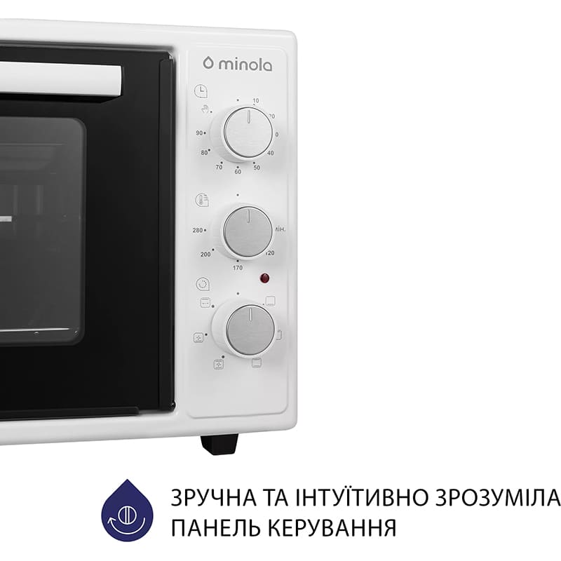 Електропіч MINOLA FOET 4815 WH Додатково 6 режимів приготування: Верхнє нагрівання, верхнє нагрівання + рожевий, верхнє нагрівання + нижнє нагрівання, верхнє нагрівання + нижнє нагрівання + конвекція, нижнє нагрівання, нижнє нагрівання + конвекція