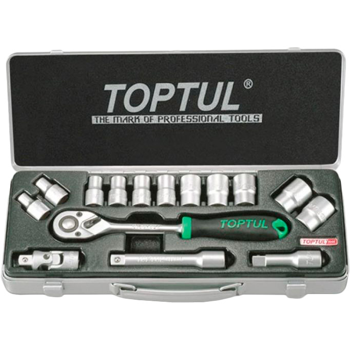

Набор торцевых головок TOPTUL 1/2" 15 предметов (GCAD1502), Набор инструмента 1/2" 15ед. (6-гр.)