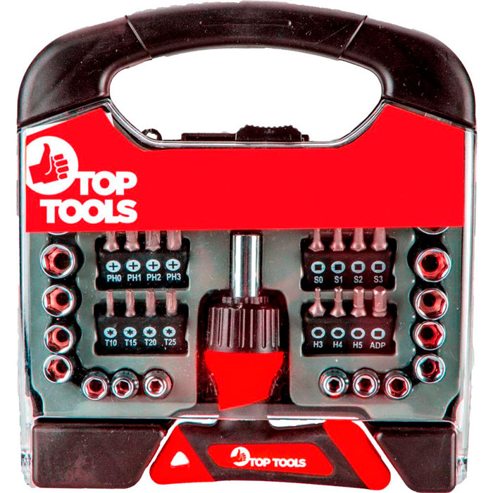 

Набор инструментов TOP TOOLS 44 пр (39D200), Набор насадок с держателем, 44ед.