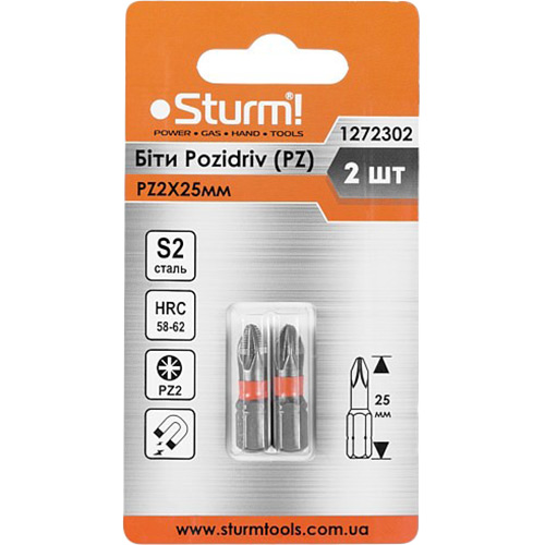 

Набор бит STURM S2 PZ2x25 мм 2 шт (1272302), 1272302 Біти S2 PZ2x25 mm, 2шт