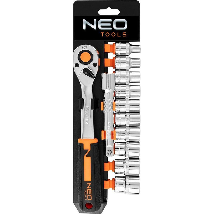 Набор торцевых головок Neo Tools 12шт, 1/2", трещотка 90 зубцов (10-030N)