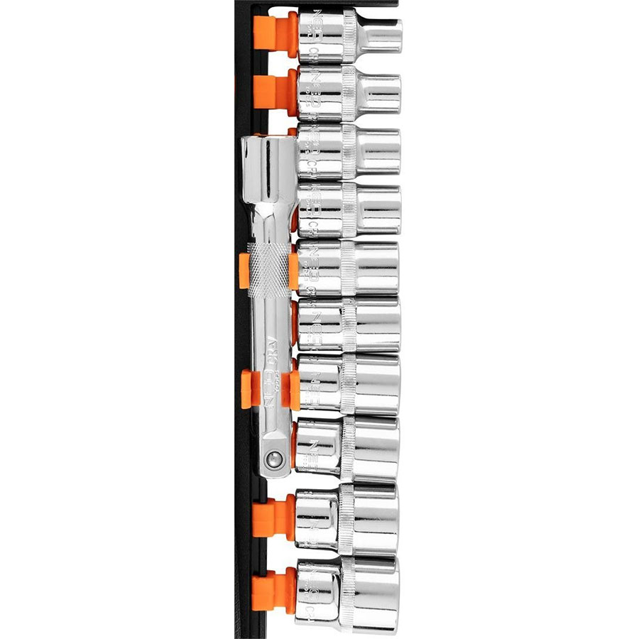 Набор торцевых головок Neo Tools 12шт, 1/2", трещотка 90 зубцов (10-030N) Материал инструментов сталь