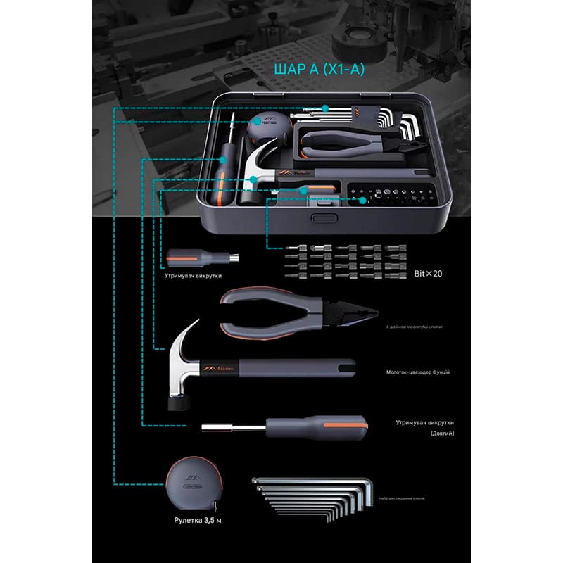 Набор инструментов JIMIHOME Xiaomi Tools Set 34 в 1 Black (X1-A) Инструменты в наборе плоскогубцы