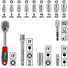 Набор инструментов EINHELL 1/4" 4-13 мм 37 шт Red (109022)