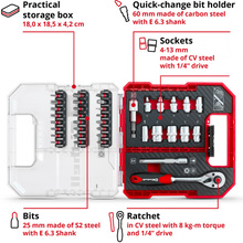 Набор инструментов EINHELL 1/4" 4-13 мм 37 шт Red (109022)