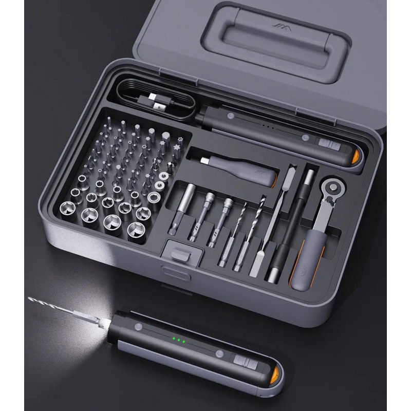 Набор инструментов JIMIHOME Xiaomi Electric Tools Set (X1-I_Set) Дополнительно комплектация: электроотвертка, биты, трещотка, ручка, удлинители, адаптеры, USB‑кабель, кейс