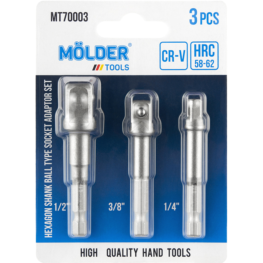Набор переходников MOLDER для торцевих головок з Нех 1/4" на квадрат 1/4" 3/8" 1/2" 3 шт (MT70003)
