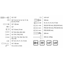 Набор инструментов Molder 1/2", 1/4" 72Т, CR-V 56 единиц (MT61056)