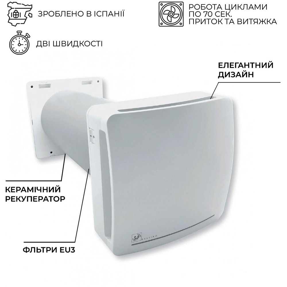 Рекуператор воздуха SOLER&PALAU RESPIRO 100 (5144308100) Уровень шума 29