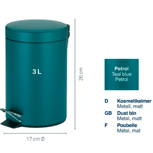 Ведро для мусора KELA Monaco Petrol 3 л (20528) Особенности  материал - металл с цветным покрытием