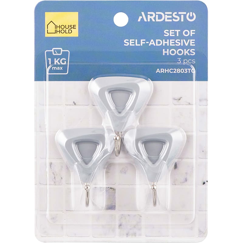 Фото 3 Набор крючков настенных ARDESTO 3 шт Grey (ARHC2803TG)