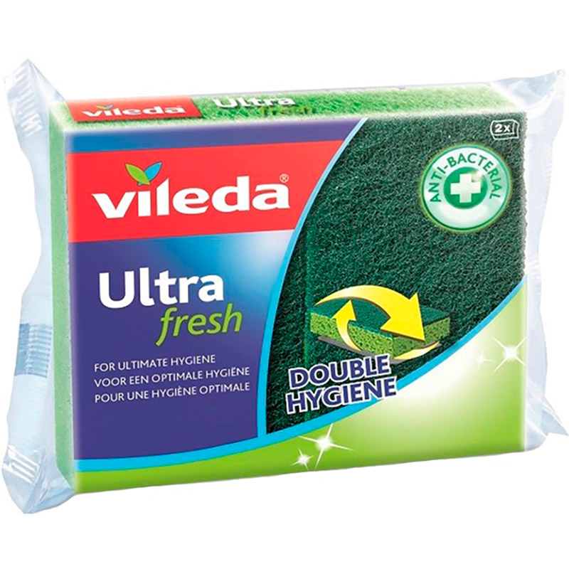 Губки кухонные Vileda Ultra Fresh антибактериальные 2 шт (4023103200982) Дополнительная информация на 99% защищена от размножения патогенной микрофлоры