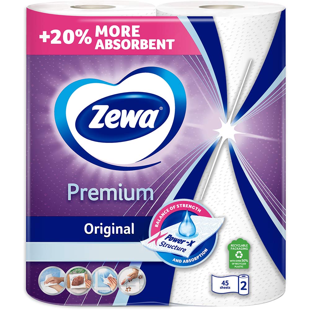 Паперові рушники Zewa Premium 2 шари 90 відривів 2 рулони (7322541191331) Тип паперові рушники