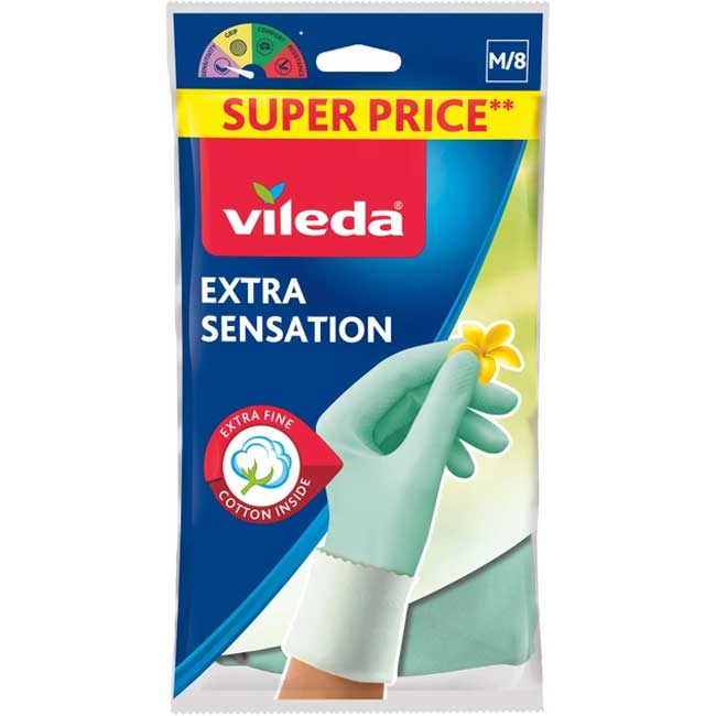 Перчатки VILEDA  хоз. Extra Sensation Латексные для деликатных работ р.М (4023103073937)