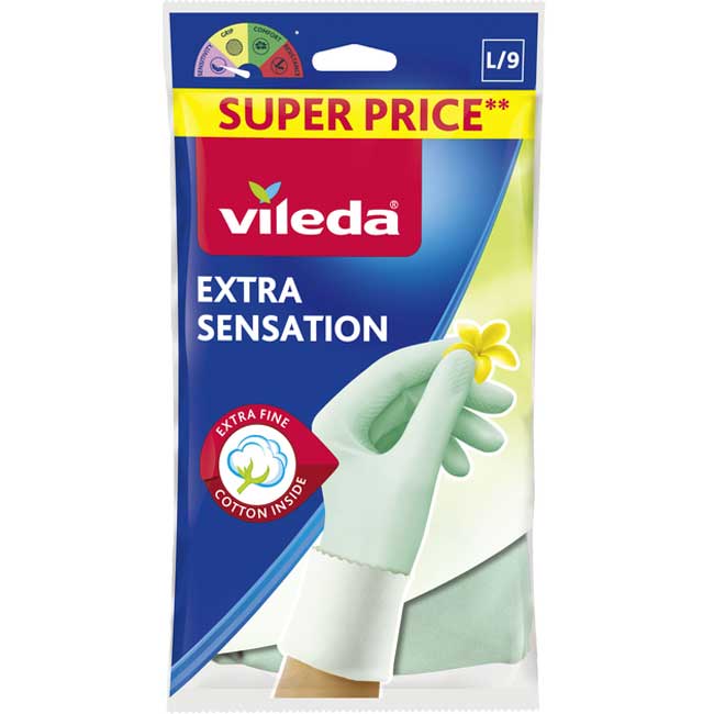 Перчатки VILEDA  хоз. Extra Sensation Латексные для деликатных работ р.L (4023103073944)