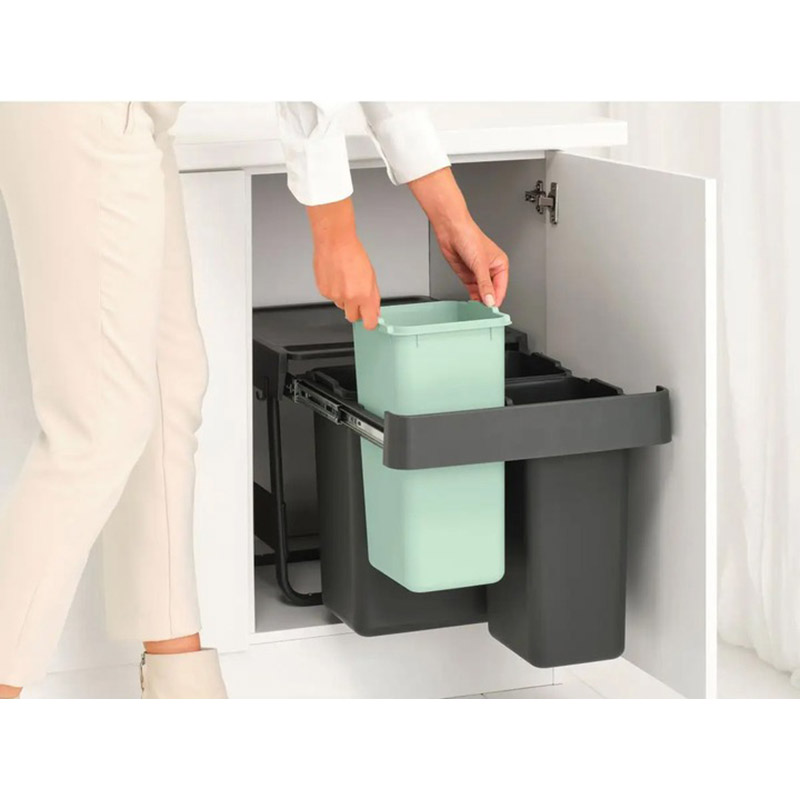 Контейнер для мусора Brabantia Sort&Go 10 л + 10 л + 20 л 3 шт. Dark Grey / Green (232541) Размер 48 х 40 х 40