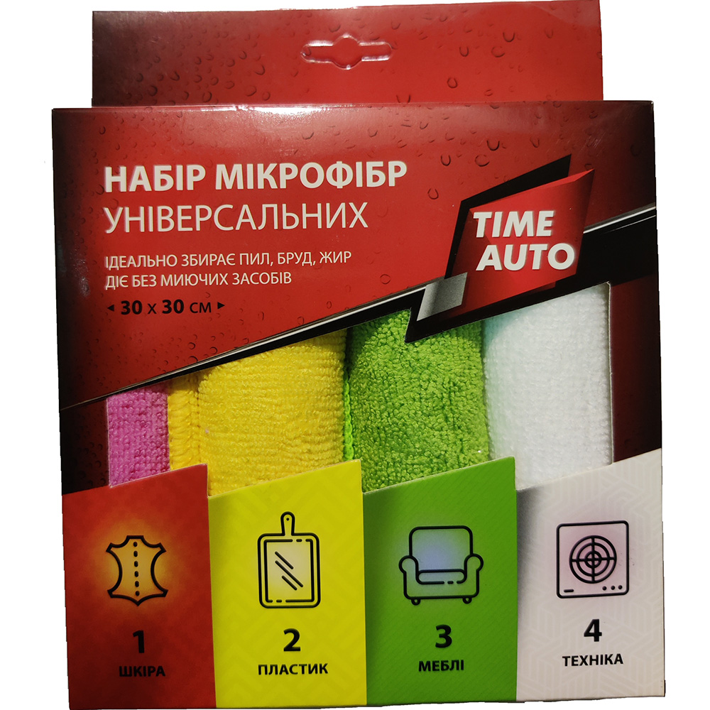 Набор салфеток TIMEAUTO 4шт (QJY04) Материал  микрофибра