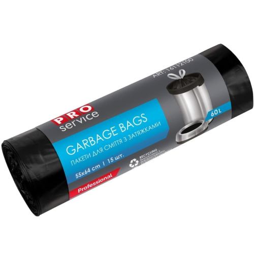 Пакеты для мусора PRO SERVICE Standard HD 60 л 15 шт Black (4823071633153)