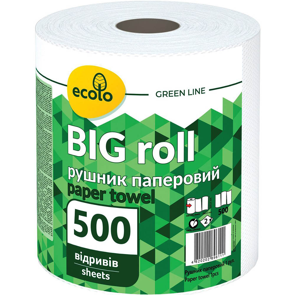 Папірні рушники RUTA Ecolo Big Roll 2 шари 500 відривів (4820202896111)