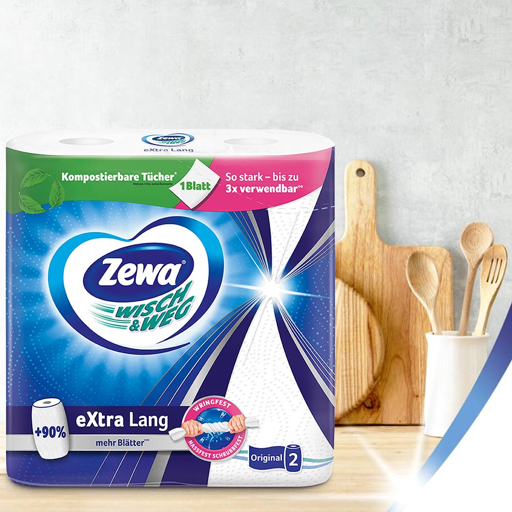 В інтернет магазині Паперові рушники ZEWA Wisch&Weg Extra Lang Original 2-шарові 2 шт (7322540833300/7322540973174)