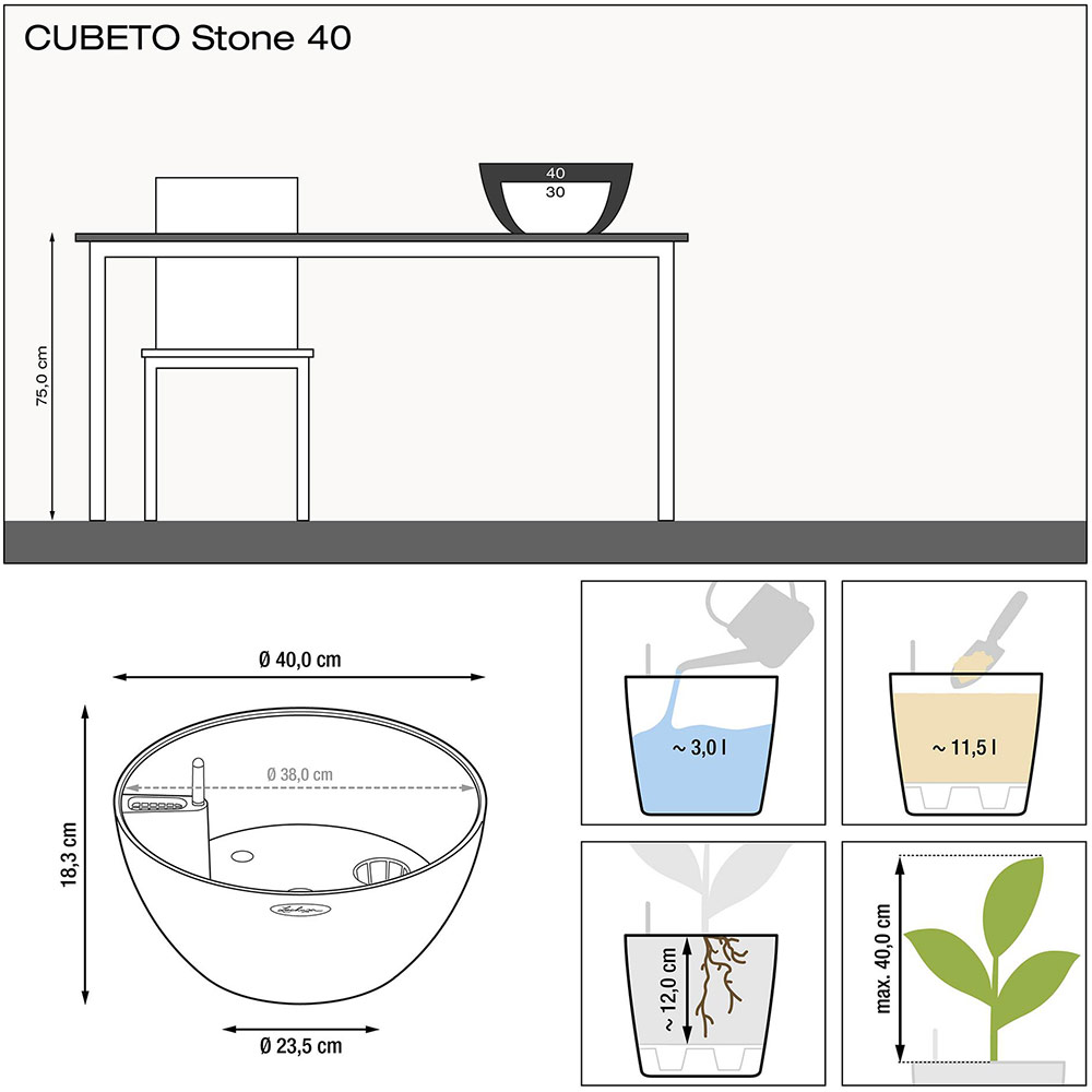 Вазон LECHUZA Cubeto Stone 40 Light Beige (13841) Материал пластик
