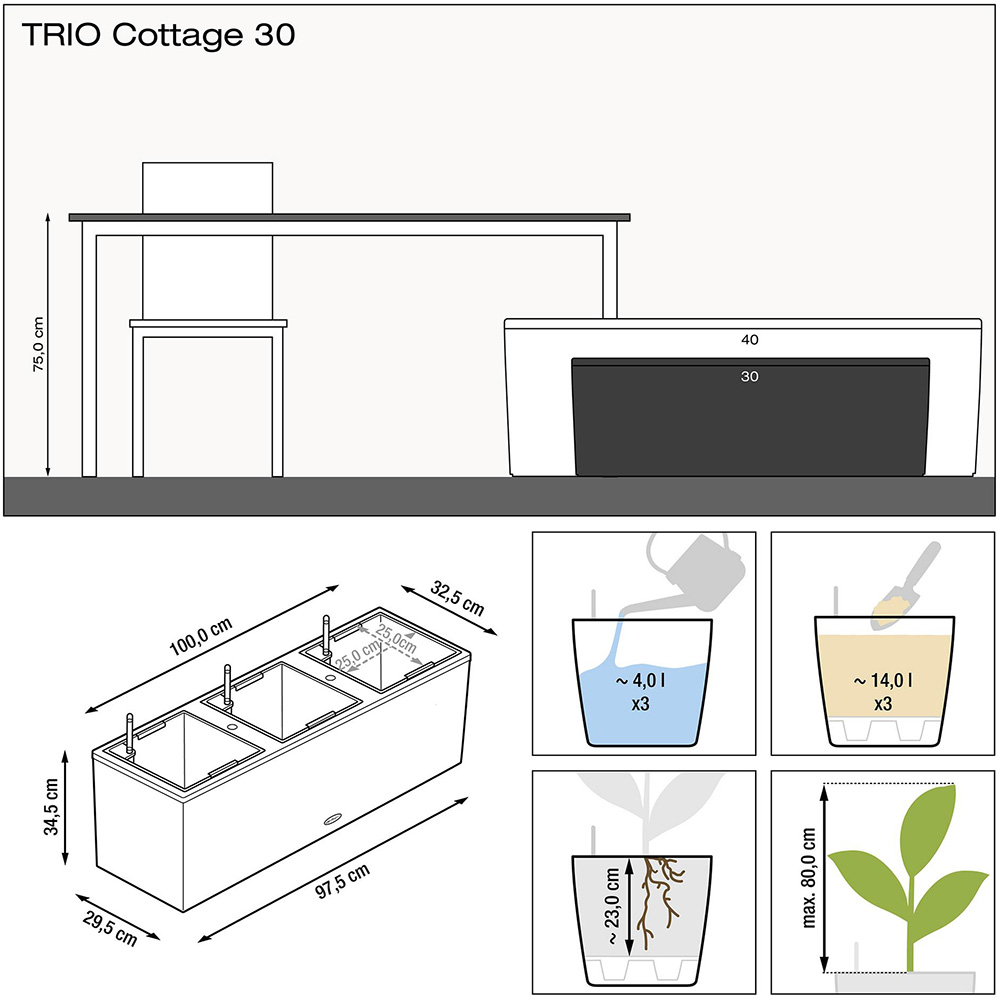 Вазон LECHUZA Trio Cottage 30 Granite (15003) Материал пластик