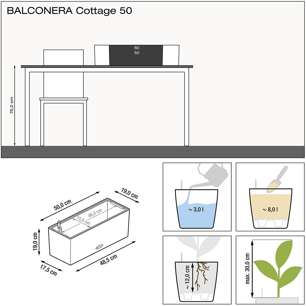 Вазон LECHUZA Balconera Cottage 50 Sandy Brown (15446) Материал пластик