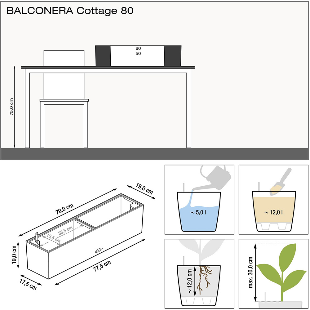 Вазон LECHUZA Balconera Cottage 80 Sandy Brown (15456) Материал пластик