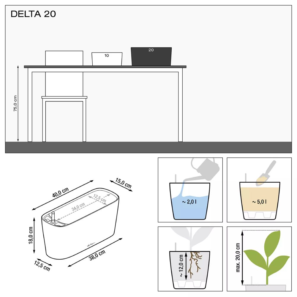 Вазон LECHUZA Delta Premium 20 Gray Brown (15566) Додатково Місткість для води: 2 л. Об'єм для рослин: 5 л. Система автополиву. Дренаж у комплекті. Знімний внутрішній горщик. Якісний пластик.