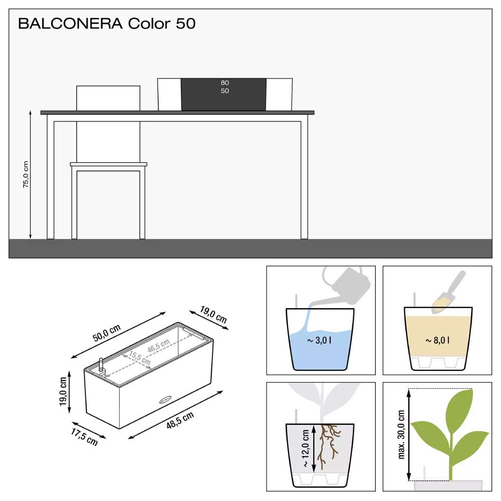 Вазон LECHUZA Balconera Color White (15670) Размеры 50 х 19 х 19