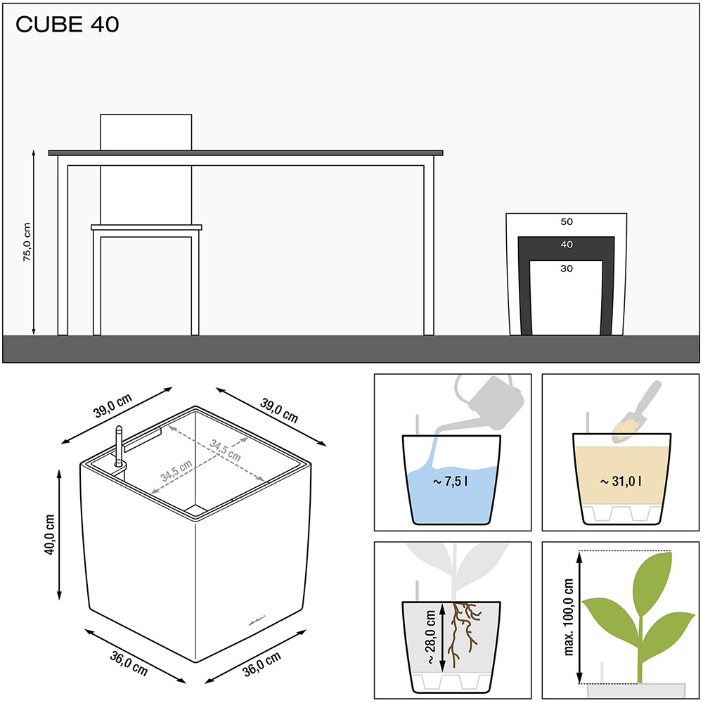 Вазон LECHUZA Cube Premium 40 Black Shiny (16369) Матеріал пластик