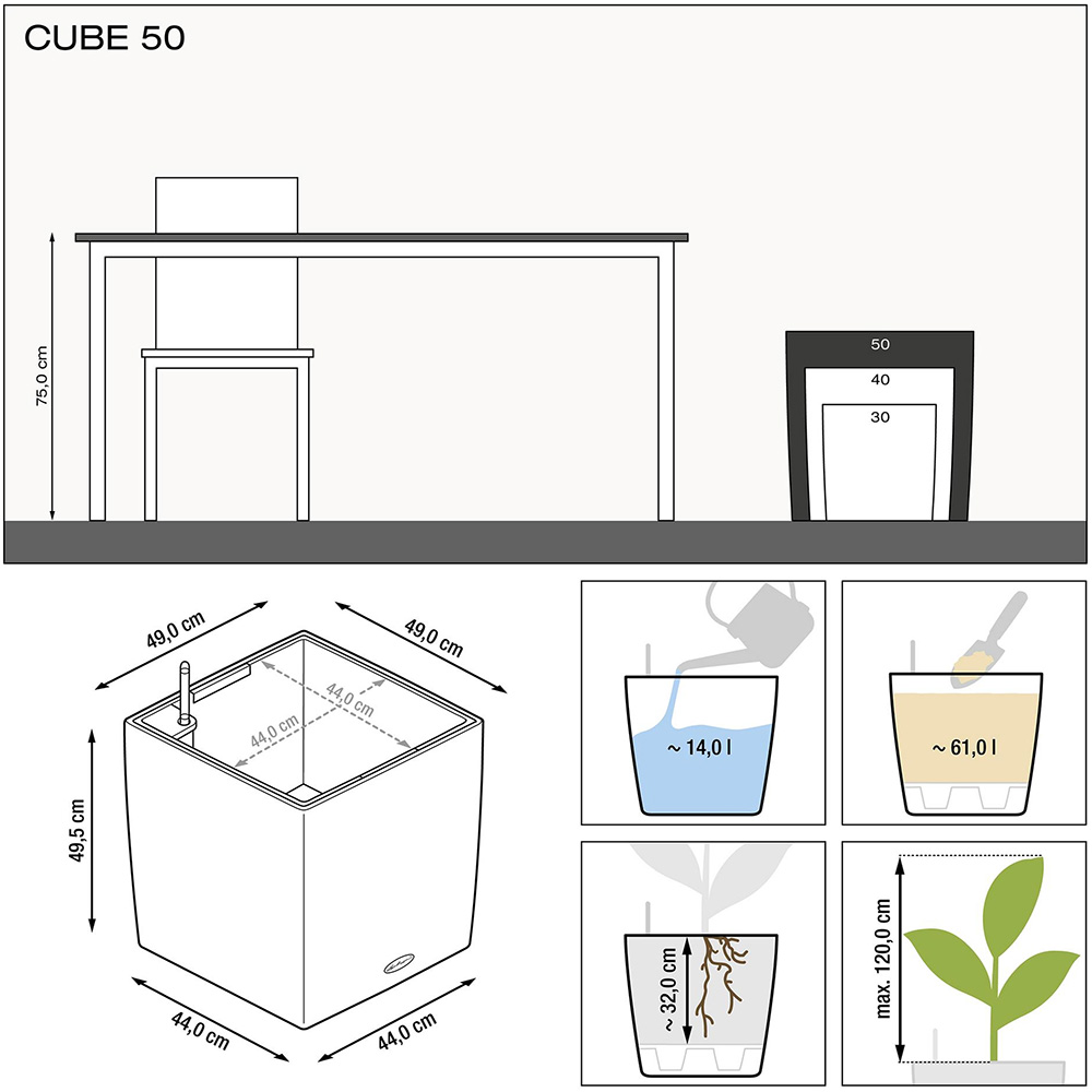 Вазон LECHUZA Cube Premium 50 White Shiny (16560) Материал пластик