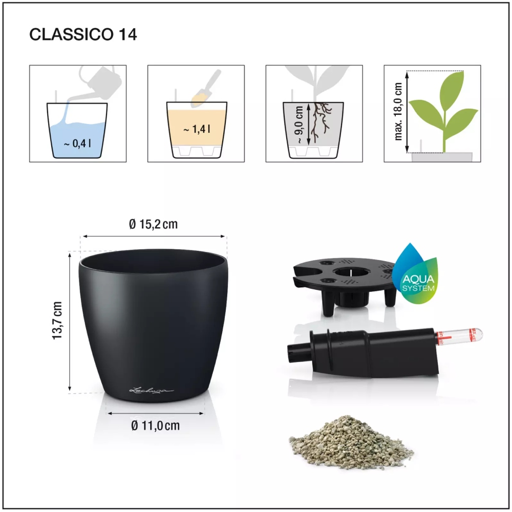 Горшок для растений LECHUZA Classico Color 14 Grey (16695) Материал пластик