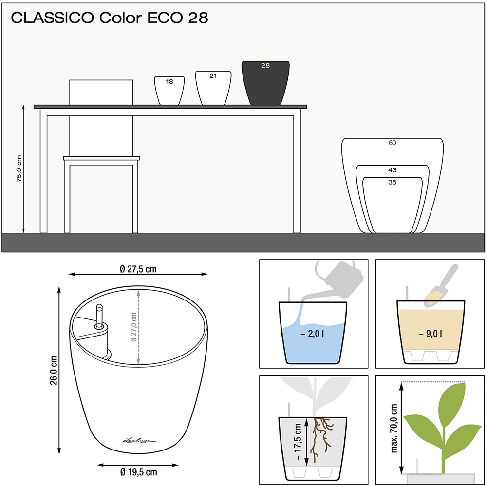 В Украине Вазон LECHUZA Classico Color Eco 28 Dark Gray (18925)