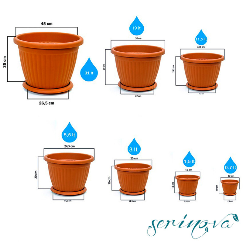 Горщик для рослин SERINOVA KEMER №7 11.5 л Terracotta (KMS7-Kiremit) Розміри 32.5 х 24.5