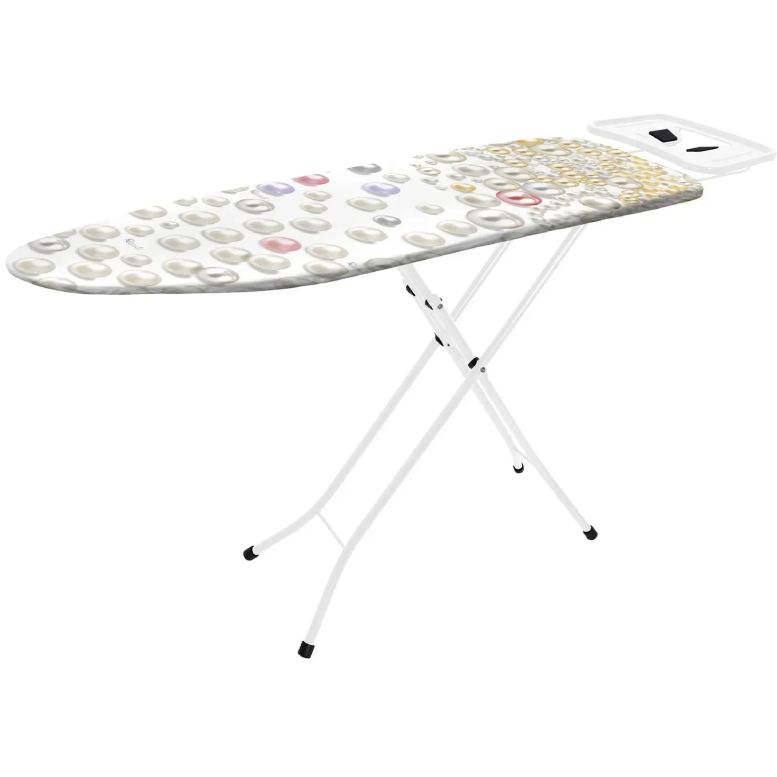 Гладильная доска CASA SI Lady White/Perls (CS93574R267) Дополнительно основание с металлической сеткой; П-образные ножки с винтовыми соединениями; блокировка ножек в сложенном виде