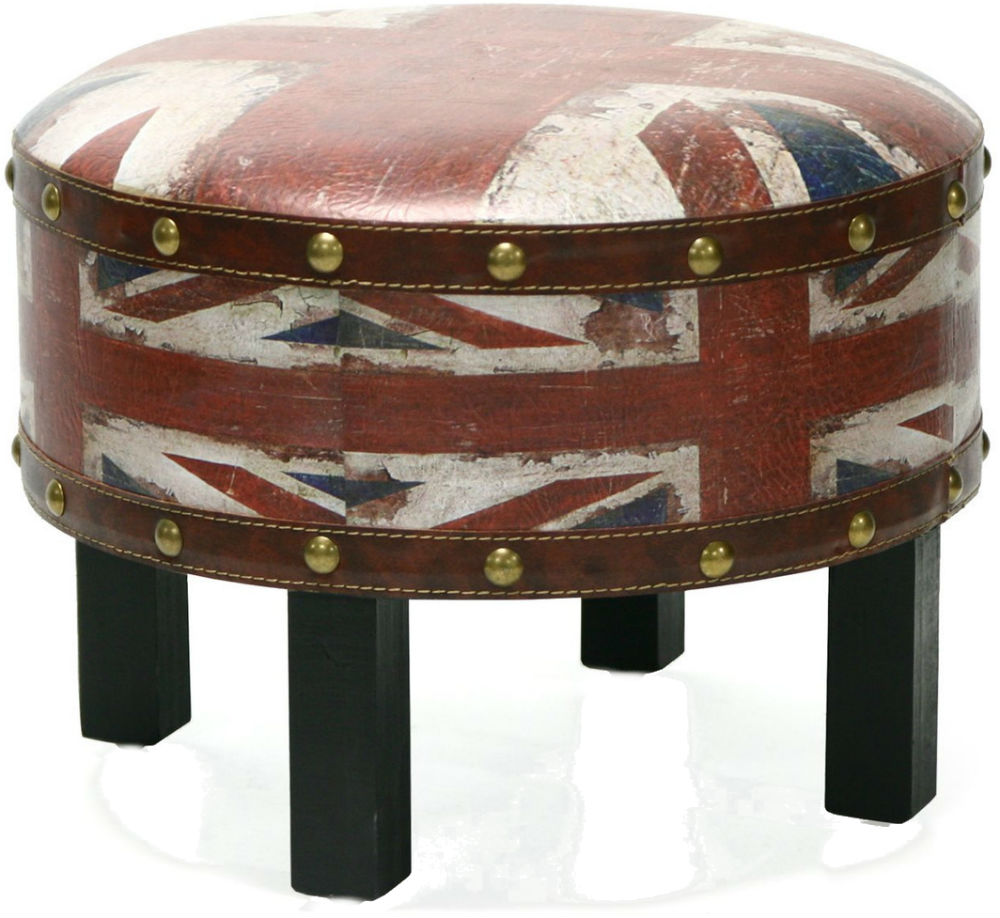 Пуф HOME4YOU LONDON D41xH31cm, wood/leather (70227)