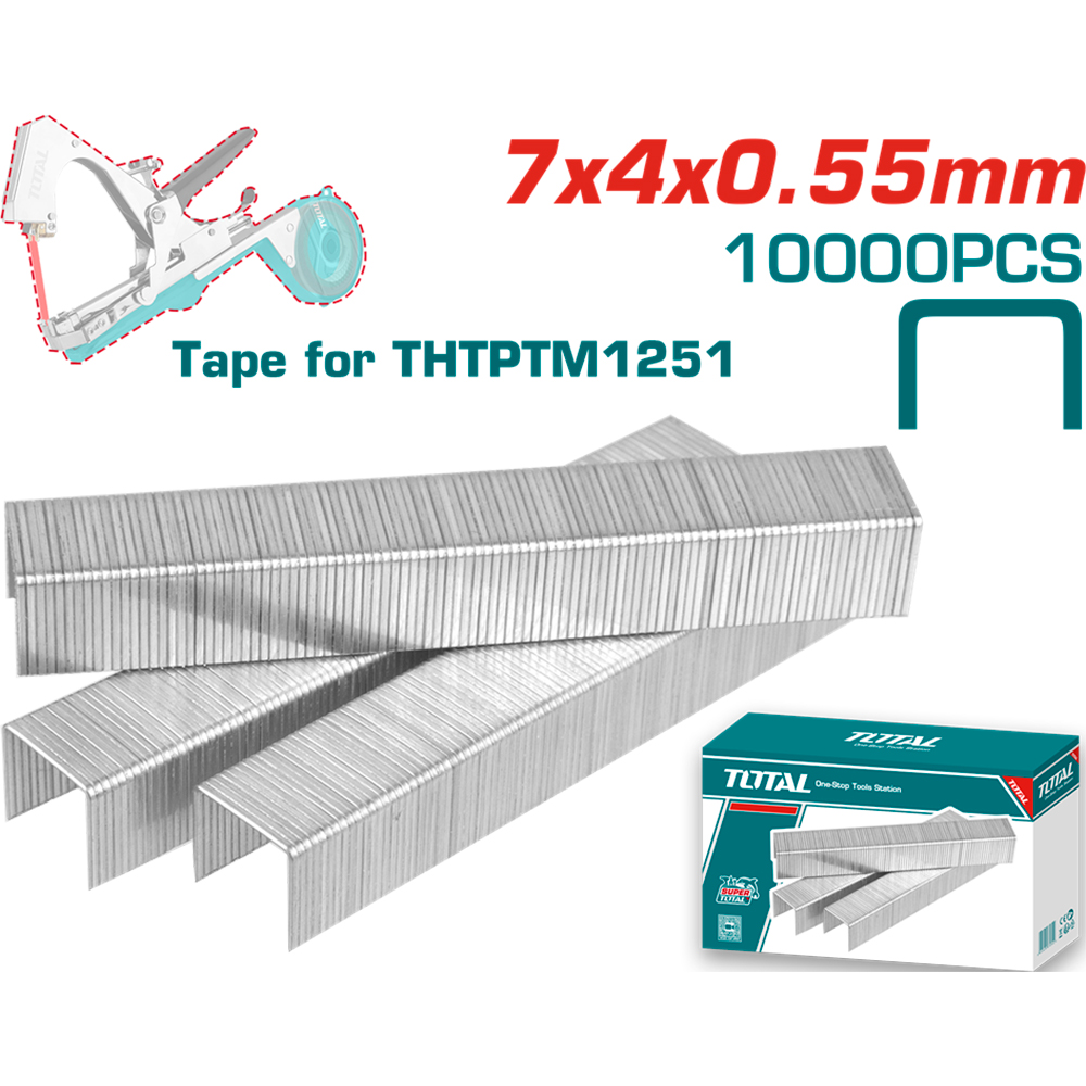 Скоби TOTAL THTPTM1251S 10000 шт Додатково Розміри: 7 х 4 х 0,55 мм; Призначення: для підв'язувального степлера THTPTM1251 