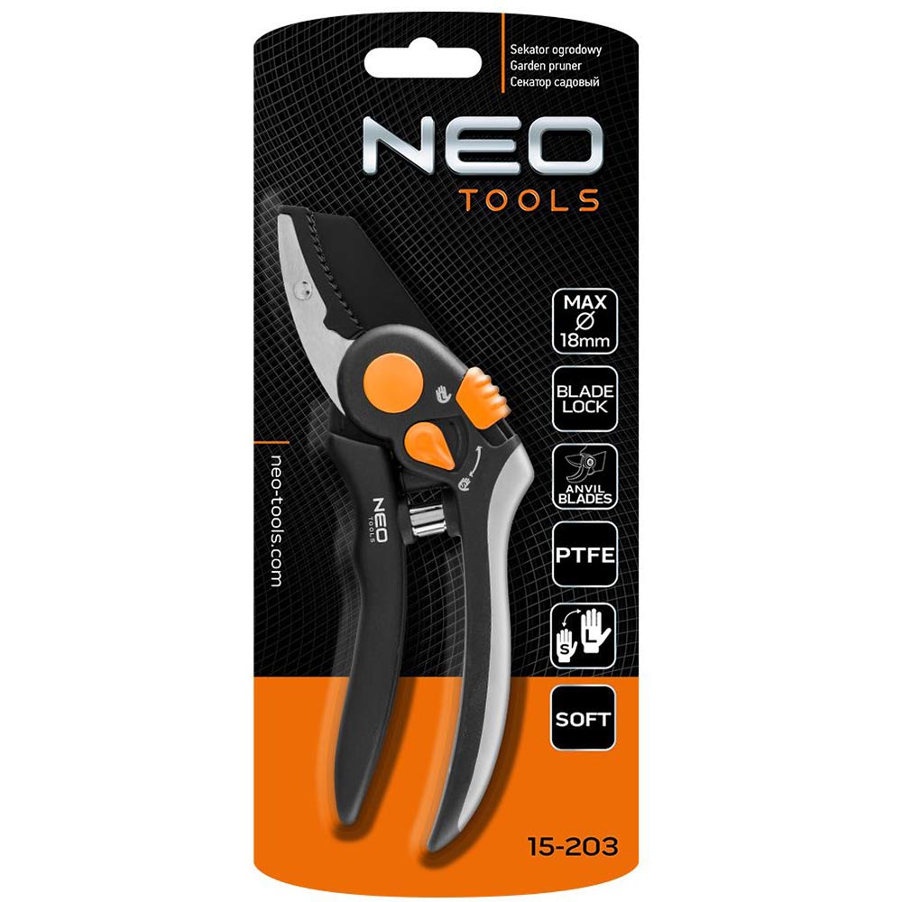 Секатор NEO TOOLS 18мм, 200мм, 240г (15-203) Вага 0.24