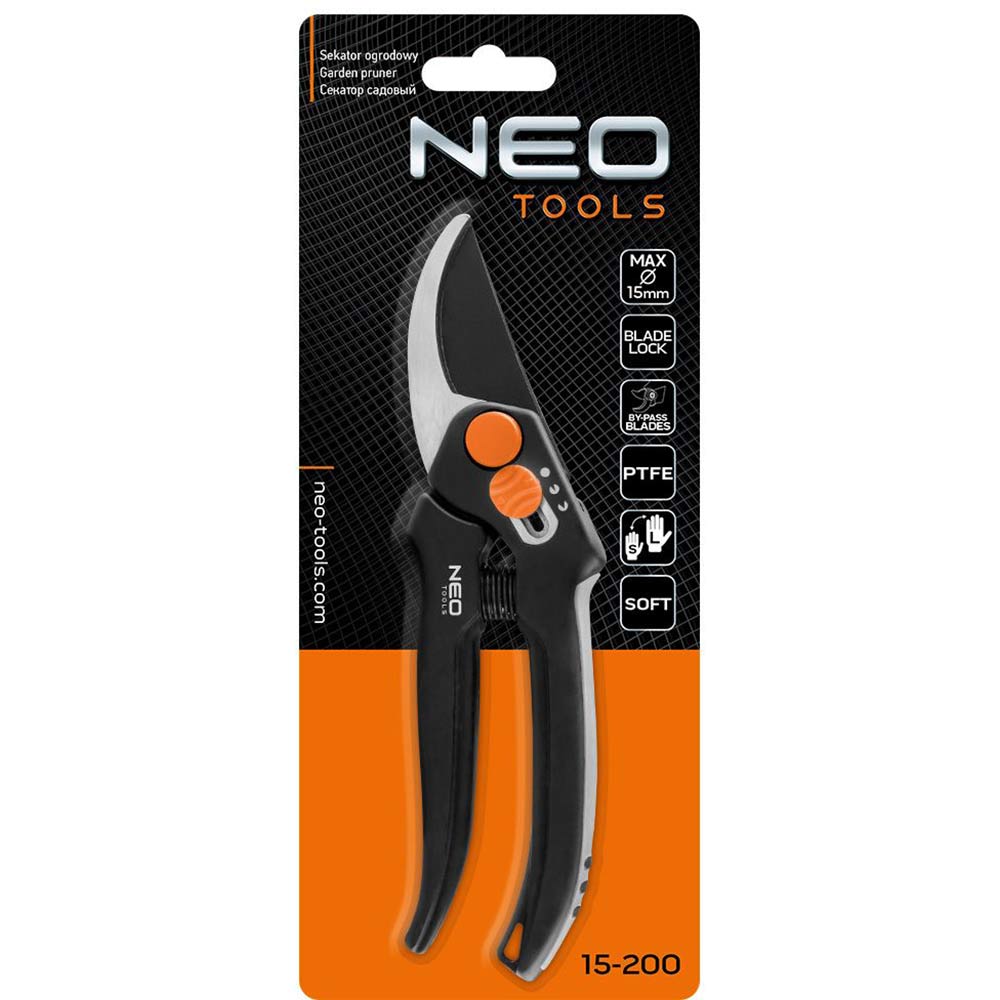 Секатор NEO TOOLS 15мм, 185мм, 164г (15-200) Вага 0.164