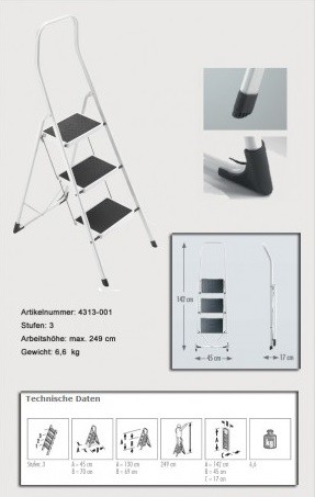 Стрем'янка Hailo Safety Stahl-Klapptritt з 3-х ступенів Ширина сходинки 380