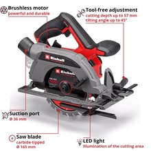 Пила циркулярна EINHELL TP-CS 18/165 Li BL-Solo (4331225)