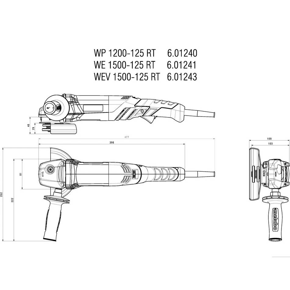 Шлифмашина угловая METABO WEV 1500-125 RT (601243000) Тип угловая (болгарка)