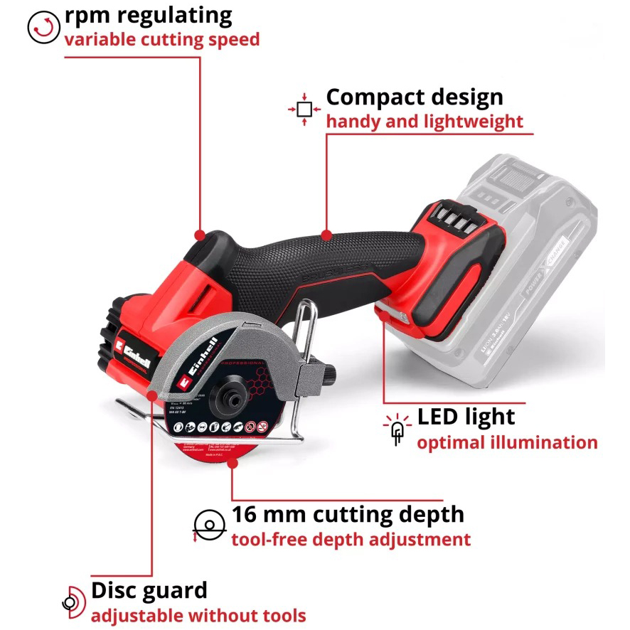 Кутова шліфувальна машина EINHELL TP-CO 18/76-C Li BL-Solo (4432000) Тип живлення акумулятор